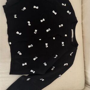 Alice + Olivia Black Cardigan with White Bow Accents